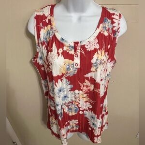 New With Tag- Christopher & Banks Floral Sleeveless Top - Red